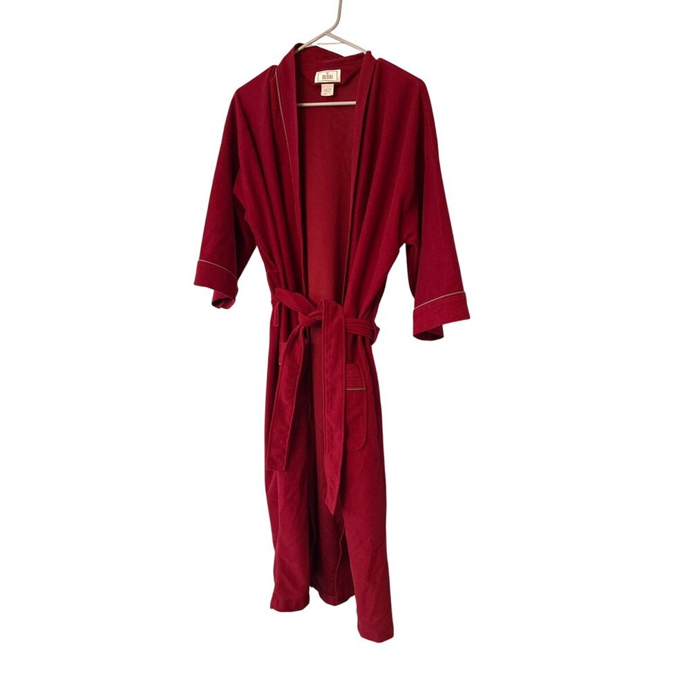Bill Blass Burgundy Robe One Size Fits All Made In USA Belted Piping Detail Vint
